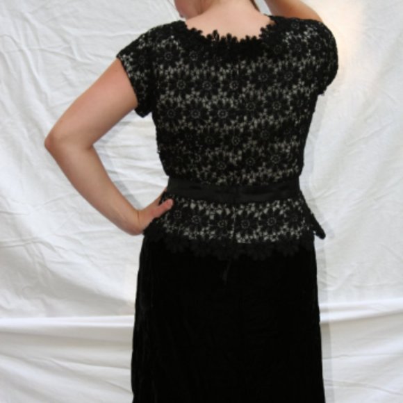 1960's Black Lace and Black Velvet Dress - Picture 2 of 6